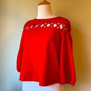 Moa moa Bight Red Lattice Detail Crop Top Medium